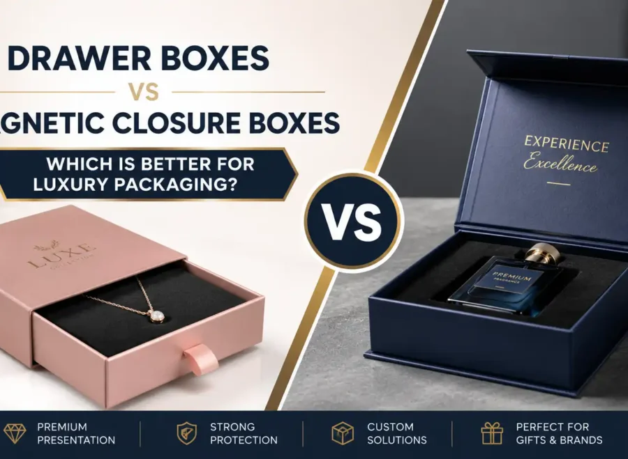 Drawer boxes vs magnetic closure boxes for luxury packaging, gift sets, cosmetics, and jewellery.