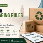 UK EPR Packaging Rules 2026 banner with recyclable packaging, reporting, fees, deadlines, and compliance icons.