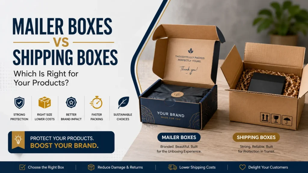 Mailer boxes vs shipping boxes for ecommerce products, branding, protection and UK delivery