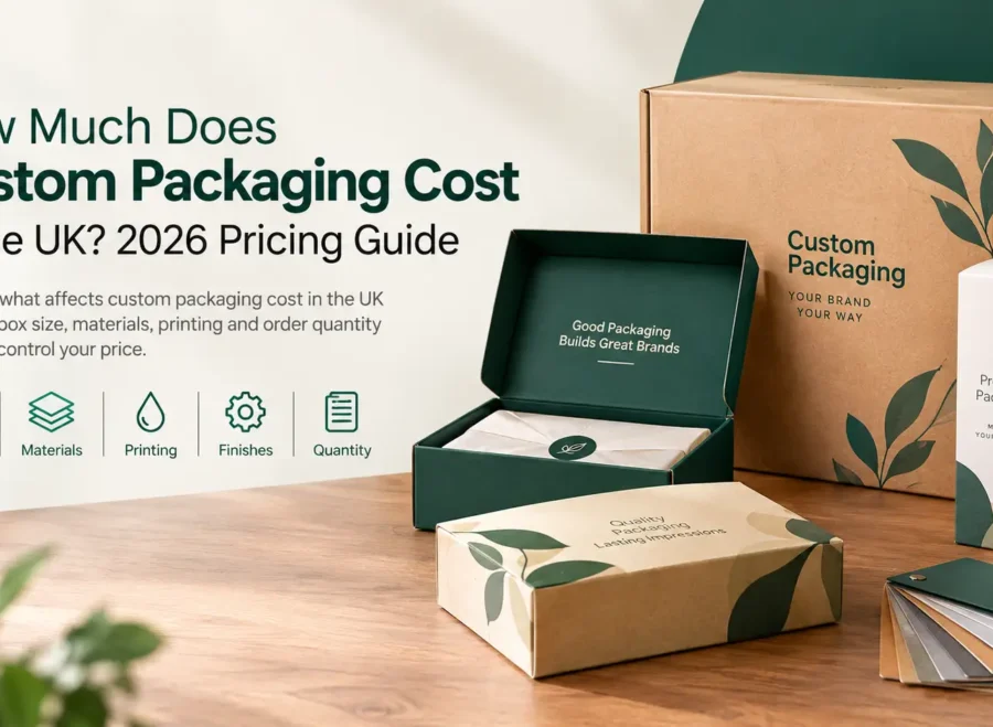 Custom packaging cost UK pricing guide showing boxes, materials, printing and packaging options