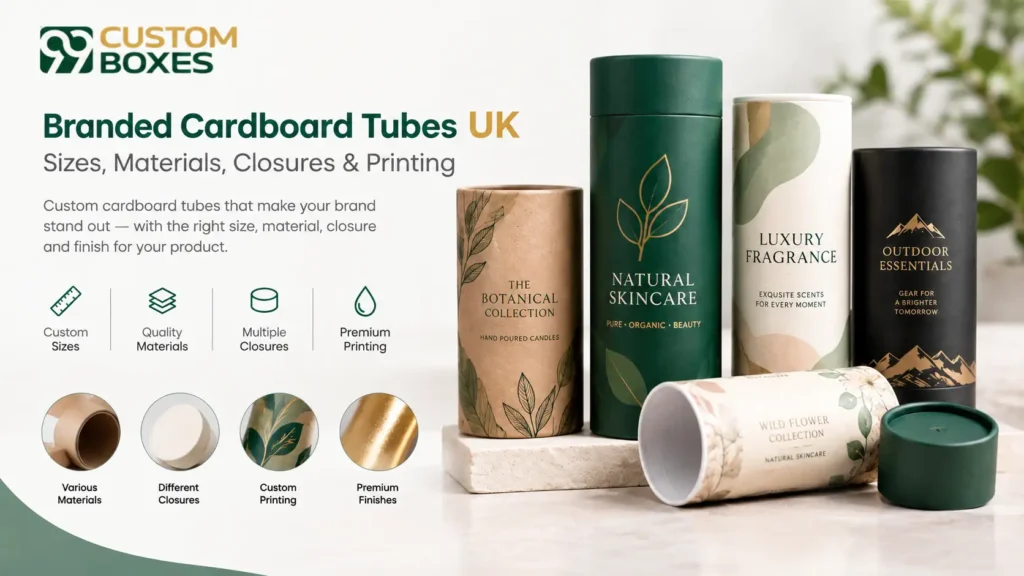 Branded cardboard tubes UK with custom printing, sizes and closure options