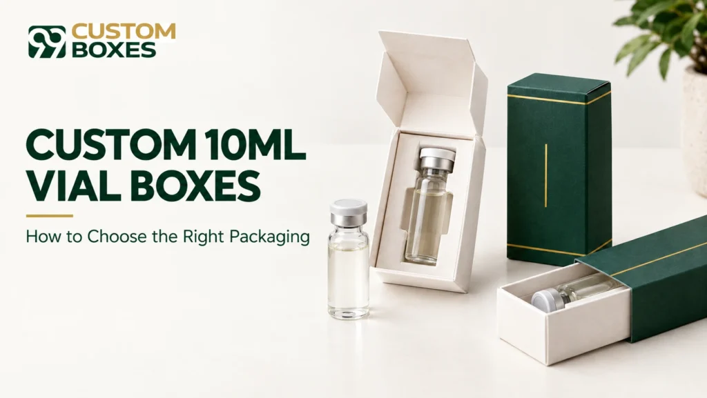 Open custom vial box showing 10 ml glass vials held in separate fitted inserts