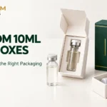 Open custom vial box showing 10 ml glass vials held in separate fitted inserts