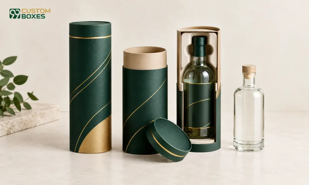 Custom tubes for bottles with printed branding and fitted lids